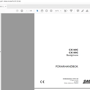 Case CX160C CX180C Bandgrävare FÖRARHANDBOK Manual 47571140 - PDF DOWNLOAD (SWEDISH)