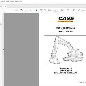 Case CX160C Tier 4 CX180C Tier 4 ESCAVATORE CINGOLATOSERVICE MANUAL 47375447A IT - PDF DOWNLOAD (Italian)