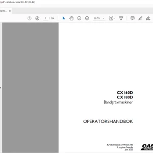 Case CX160D CX180D Bandgrävare OPERATÖRSHANDBOK Manual 90335360 - PDF DOWNLOAD (SWEDISH)