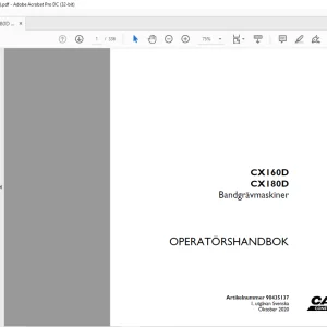 Case CX160D CX180D Bandgrävmaskiner OPERATÖRSHANDBOK Manual 90435137 - PDF DOWNLOAD (SWEDISH)
