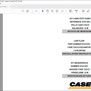 Case CX210 Excavator Low Flow 1.9 M Dipper Installation Instructions Manual 87431651 EN_FR_DE - PDF DOWNLOAD