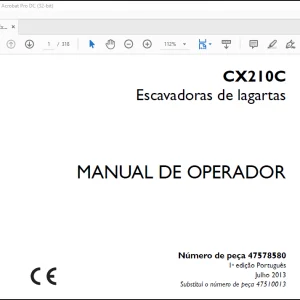 Case CX210C Escavadoras de lagartas MANUAL DE OPERADOR(47578580)- PDF DOWNLOAD (Portuguese)