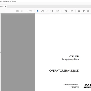Case CX210D Bandgrävmaskiner OPERATÖRSHANDBOK Manual 90430751 - PDF DOWNLOAD (SWEDISH)