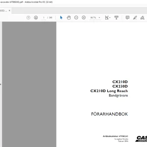 Case CX210D CX230D CX210D Long Reach Bandgrävare FÖRARHANDBOK Manual 47980243 - PDF DOWNLOAD (SWEDISH)