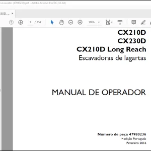 Case CX210D CX230D CX210D Long Reach Escavadoras de lagartas  MANUAL DE OPERADOR(47980236)-PDF DOWNLOAD (Portuguese)