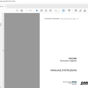 Case CX230D Escavatore cingolato MANUALE D’ISTRUZIONI 48017843 - PDF DOWNLOAD (Italian)