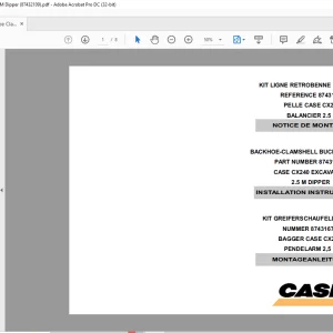 Case CX240 Backhoe Clamshell Bucket Line Kit 2.5 M Dipper ASSEMBLY INSTRUCTIONS Manual 87432109 - PDF DOWNLOAD (EN-IT-ES-DE-FR-PT-NL-DAN-AR)