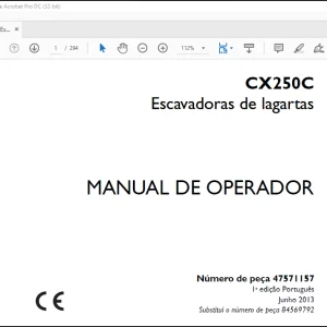 Case CX250C Escavadoras de lagartas MANUAL DE OPERADOR(47571157)- PDF DOWNLOAD (Portuguese)