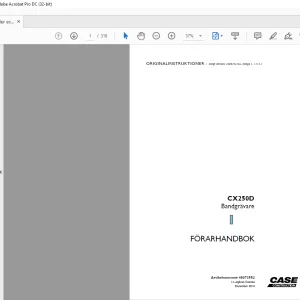 Case CX250D Bandgrävare FÖRARHANDBOK Manual 48073552 - PDF DOWNLOAD (SWEDISH)