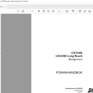 Case CX250D CX250D Long Reach Bandgrävare FÖRARHANDBOK Manual 47876872 - PDF DOWNLOAD (SWEDISH)