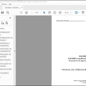 Case CX250D CX250D Long Reach Escavadoras de lagartas MANUAL DE OPERADOR(47876867)-PDF DOWNLOAD (Portuguese)