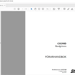 Case CX290D Bandgrävare FÖRARHANDBOK Manual 48139180 - PDF DOWNLOAD (SWEDISH)