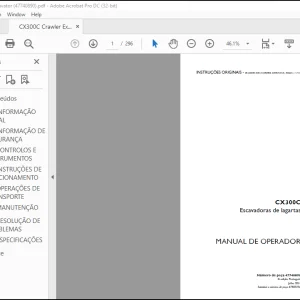 Case CX300C Escavadoras de lagartas MANUAL DE OPERADOR(47740890) - PDF DOWNLOAD (Portuguese)