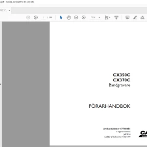 Case CX350C CX370C Bandgrävare FÖRARHANDBOK Manual 47740851 - PDF DOWNLOAD (SWEDISH)