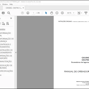 Case CX350C CX370C Escavadoras de lagartas MANUAL DO OPERADOR(47740844) - PDF DOWNLOAD (Portuguese)