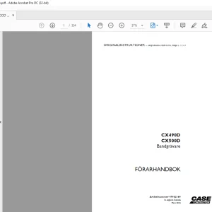 Case CX490D CX500D Bandgrävare FÖRARHANDBOK Manual 47982169 - PDF DOWNLOAD (SWEDISH)