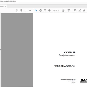 Case CX85D SR Bandgrävmaskiner FÖRARHANDBOK  Manual 51606335 - PDF DOWNLOAD (SWEDISH)