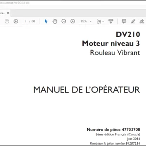 Case DV210 Moteur niveau 3 Rouleau Vibrant MANUEL DE L’OPÉRATEUR(47703708) - PDF DOWNLOAD (French)