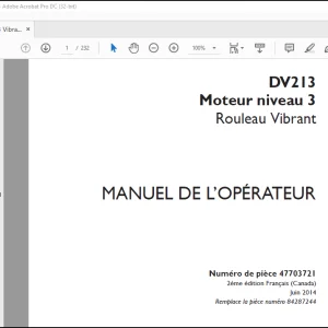 Case DV213 Moteur niveau 3 Rouleau Vibrant MANUEL DE L’OPÉRATEUR(47703721) -  PDF DOWNLOAD (French)