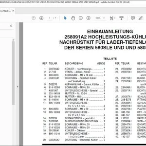 Case EINBAUANLEITUNG 258091A2 HOCHLEISTUNGS-KÜHLUNG NACHRÜSTKIT FÜR LADER-TIEFENLÖFFEL DER SERIEN 580SLE UND UND 580SME - PDF DOWNLOAD (German)