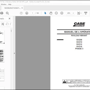 Case ROULEAU VIBRANT SV208 SV210 SV212 SV216 PHASE 3 MANUEL DE L'OPÉRATEUR(84158219 FC) - PDF DOWNLOAD (French)