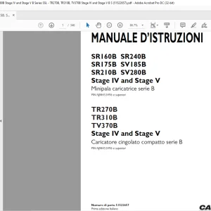 Case SR160B, SR175B, SR210B, SR240B, SV185B, SV280B Stage IV and Stage V B Series SSL - TR270B, TR310B, TV370B Stage IV and Stage V B S MANUALE D’ISTRUZIONI 51522657  - PDF DOWNLOAD (Italian)