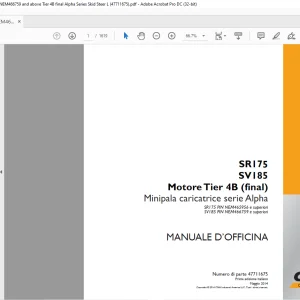 Case SR175 PIN NEM465956 and above, SV185 PIN NEM466759 Tier 4B final Alpha Series Skid Steer L MANUALE D’OFFICINA 47711675 - PDF DOWNLOAD (Italian)