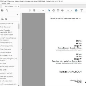 Case SR270 SV340 Stage IV Kompaktlader TR340 TV380 Stage IV Baggerlader mit schmaler Spur Baureihe Alpha BETRIEBSHANDBUCH 47929238 - PDF DOWNLOAD (German)