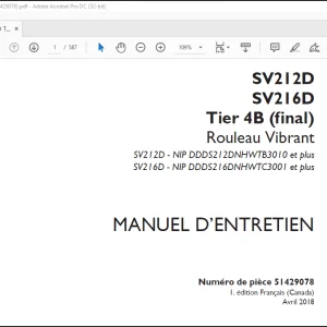 Case SV212D SV216D Tier 4B (final) Rouleau Vibrant MANUEL D’ENTRETIEN(51429078) - PDF DOWNLOAD (French)