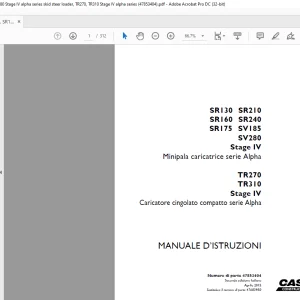 Case Stage IV alpha series skid steer loader, SR130, SR210, SR160, SR240, SR175, SV185, SV280  TR270, TR310 Stage IV alpha series MANUALE D’ISTRUZIONI 47853404 - PDF DOWNLOAD (Italian)