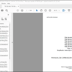 Case TX130-40 TX130-43 TX130-45 TX140-43 TX140-45 TX170-45 Tier 3 Empilhador telescópico MANUAL DE OPERADOR(47798705) - PDF DOWNLOAD (Portuguese)