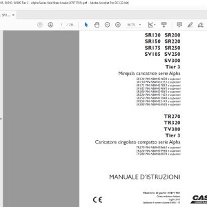 Case Tier 3 - Alpha Series Skid Steer Loade SR130, SR150, SR175, SR200, SR220, SR250, SV185, SV250, SV300  MANUALE D’ISTRUZIONI 47571781 - PDF DOWNLOAD (Italian)