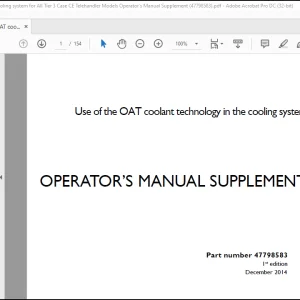 Case Use of the OAT coolant technology in the cooling system All Tier3 Case CE Telehandlers Supplement & Operator’s Manual(47798583)  - PDF DOWNLOAD