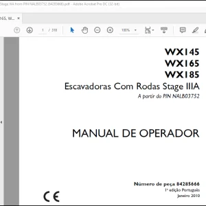 Case WX145 WX165 WX185 Escavadoras Com Rodas Stage IIIA MANUAL DE OPERADOR(84285666)-PDF DOWNLOAD (Portuguese)