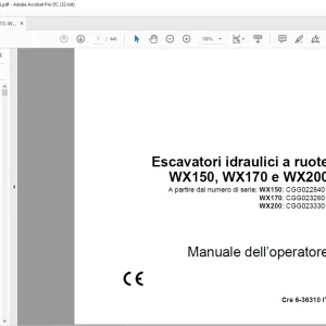 Case WX150, WX170 e WX200 Escavatori idraulici a ruote Manuale dell’operatore 6-36310 IT - PDF DOWNLOAD (Italian)