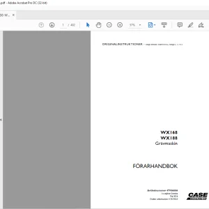 Case WX168 WX188 Grävmaskin FÖRARHANDBOK Manual 47986806 - PDF DOWNLOAD (SWEDISH)