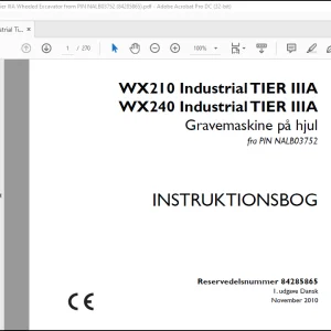 Case WX210 Industrial TIER IIIA WX240 Industrial TIER IIIA Gravemaskine på hjul INSTRUKTIONSBOG(84285865) - PDF DOWNLOAD (Danish)