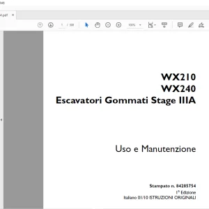 Case WX210 WX240 Escavatori Gommati Stage IIIA Uso e Manutenzione 84285754 - PDF DOWNLOAD (Italian)