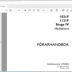 Case Wheel Loader 1021F 1121F Stage IV Hjullastare FÖRARHANDBOK Manual(47920034)-PDF DOWNLOAD (Swedish)