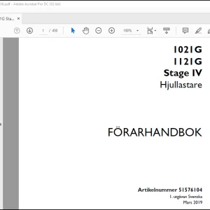 Case Wheel Loader 1021G 1121G Stage IV Hjullastare FÖRARHANDBOK Manual(51576104)-PDF DOWNLOAD (Swedish)