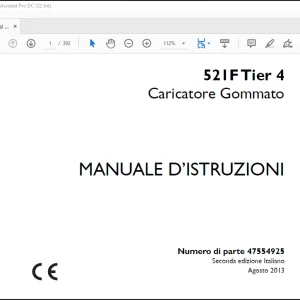 Case Wheel Loader 521F Tier 4 Caricatore Gommato MANUALE D’ISTRUZIONI(47554925)  - PDF DOWNLOAD (Italian)