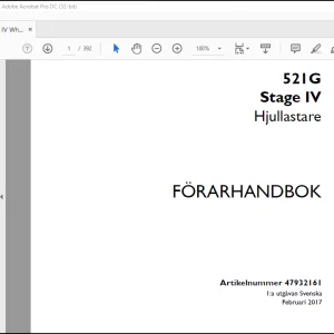 Case Wheel Loader 521G Stage IV Hjullastare FÖRARHANDBOK Manual(47932161)-PDF DOWNLOAD (Swedish)