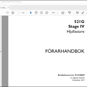 Case Wheel Loader 521G Stage IV Hjullastare FÖRARHANDBOK Manual(51418669)-PDF DOWNLOAD (Swedish)