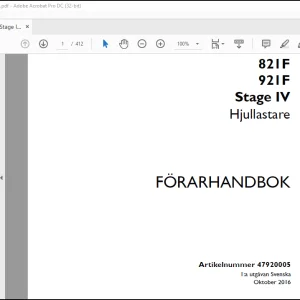 Case Wheel Loader821F 921F Stage IV Hjullastare FÖRARHANDBOK Manual(47920005)-PDF DOWNLOAD (Swedish)