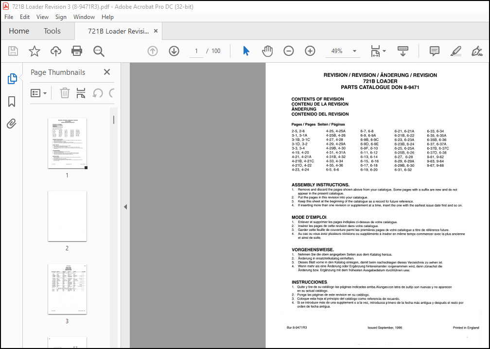 Case Wheel Loader 721B LOADER REVISION PARTS CATALOGUE Manual(8-9471 ...