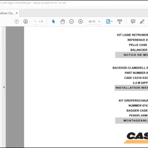 CaseCX210 Backhoe Clamshell Bucket Line Kit 2.4M Dipper Installation Instructions Manual(87432098)_EN_FR_DE - PDF DOWNLOAD