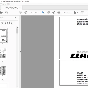 Claas-Auto-Contour LEXION 480 LEXION 460 -  405 Cutterbar 3.90 m -  9.00 m Fitting Instructions Manual_DE_FR_EN - PDF DOWNLOAD