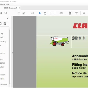 Claas Combines LEXION 600 - 510 LEXION 480 - 410 CEBIS Printer Fitting Instruction Manual FR DE EN  - PDF DOWNLOAD