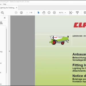 Claas Combines LEXION 600 - 510S Lighting for Folding Front Attachments Fitting Instructions Manual_DE_FR_EN - PDF DOWNLOAD