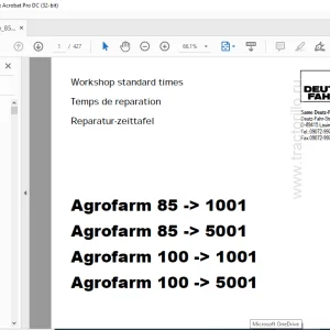 Deutz Agrofarm 85 -> 1001 Agrofarm 85 -> 5001 Agrofarm 100 -> 1001 Agrofarm 100 -> 5001 Workshop standard times Manual - PDF DOWNLOAD